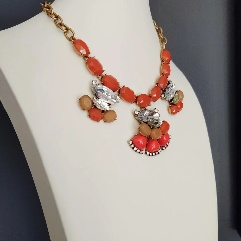 Orange, nude and crystal statement necklace